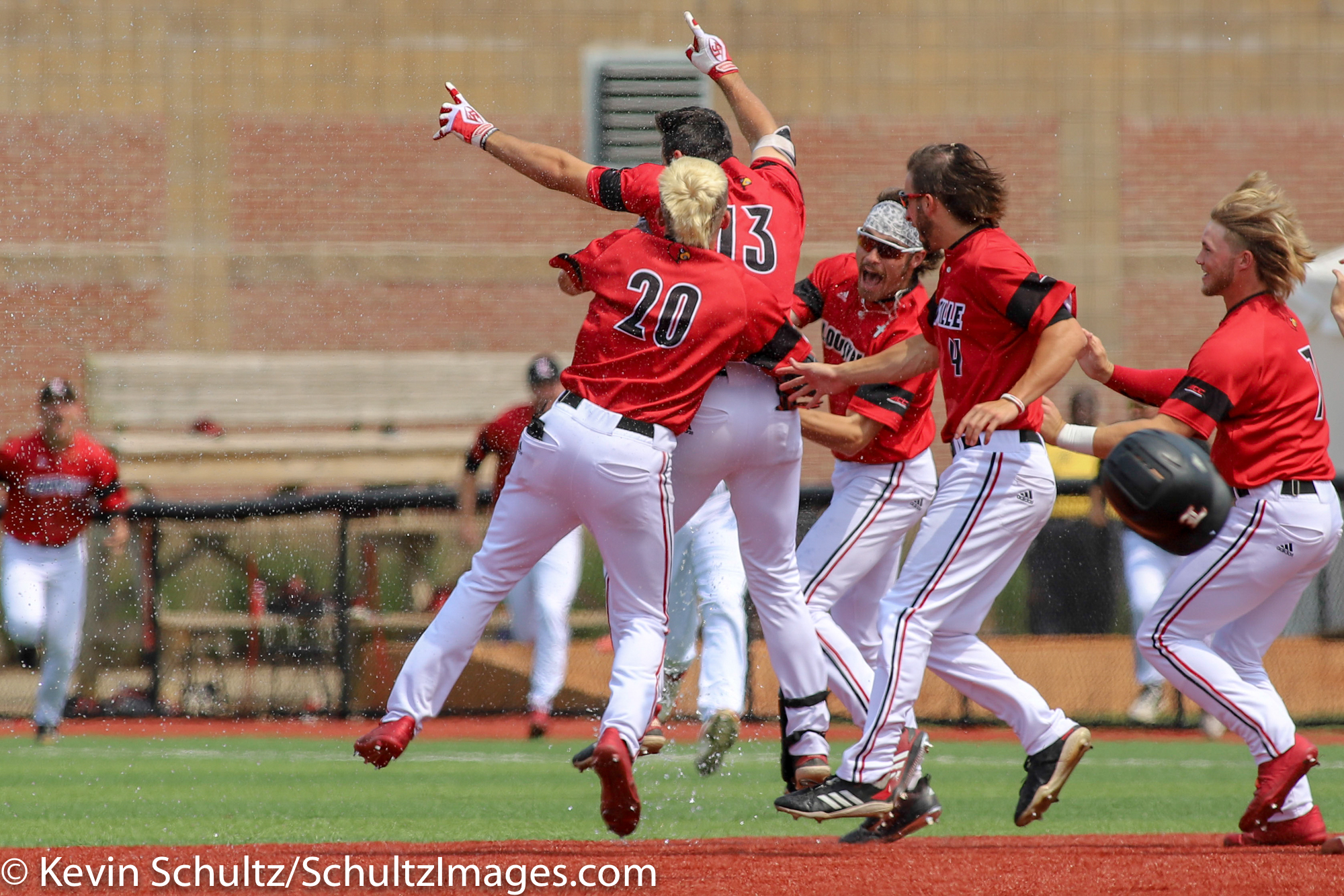 Louisville, KY, USA. 31st May, 2019. Nick Bennett of the Louisville  Cardinals celebrates a strikeout to end an inning in an NCAA Baseball  Regional at Jim Patterson Stadium in Louisville, KY. Kevin